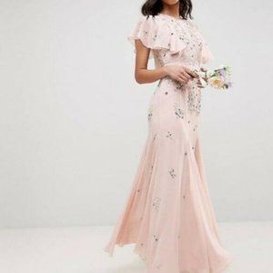 asos flutter sleeve embellished maxi dress